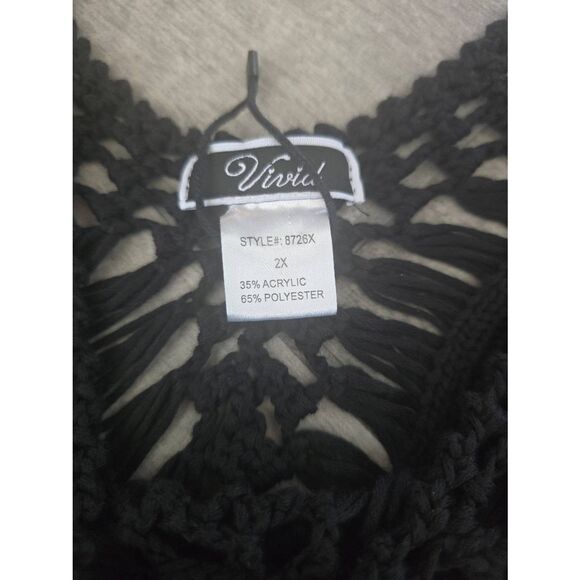 Vivid Crochet Top Swim Cover-up Black Crepe Size Medium, Large, XL, 2X Boho - Picture 5 of 7